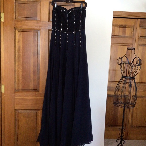 NWT Rebecca Taylor Lace Inset Strapless Gown Navy Blue Silk Maxi Dress - Picture 4 of 10